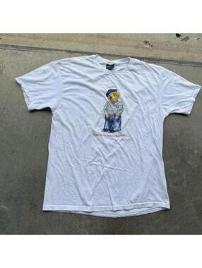 Vintage 80s Polo Ralph Lauren French Bear white t-shirt size XL USA Made